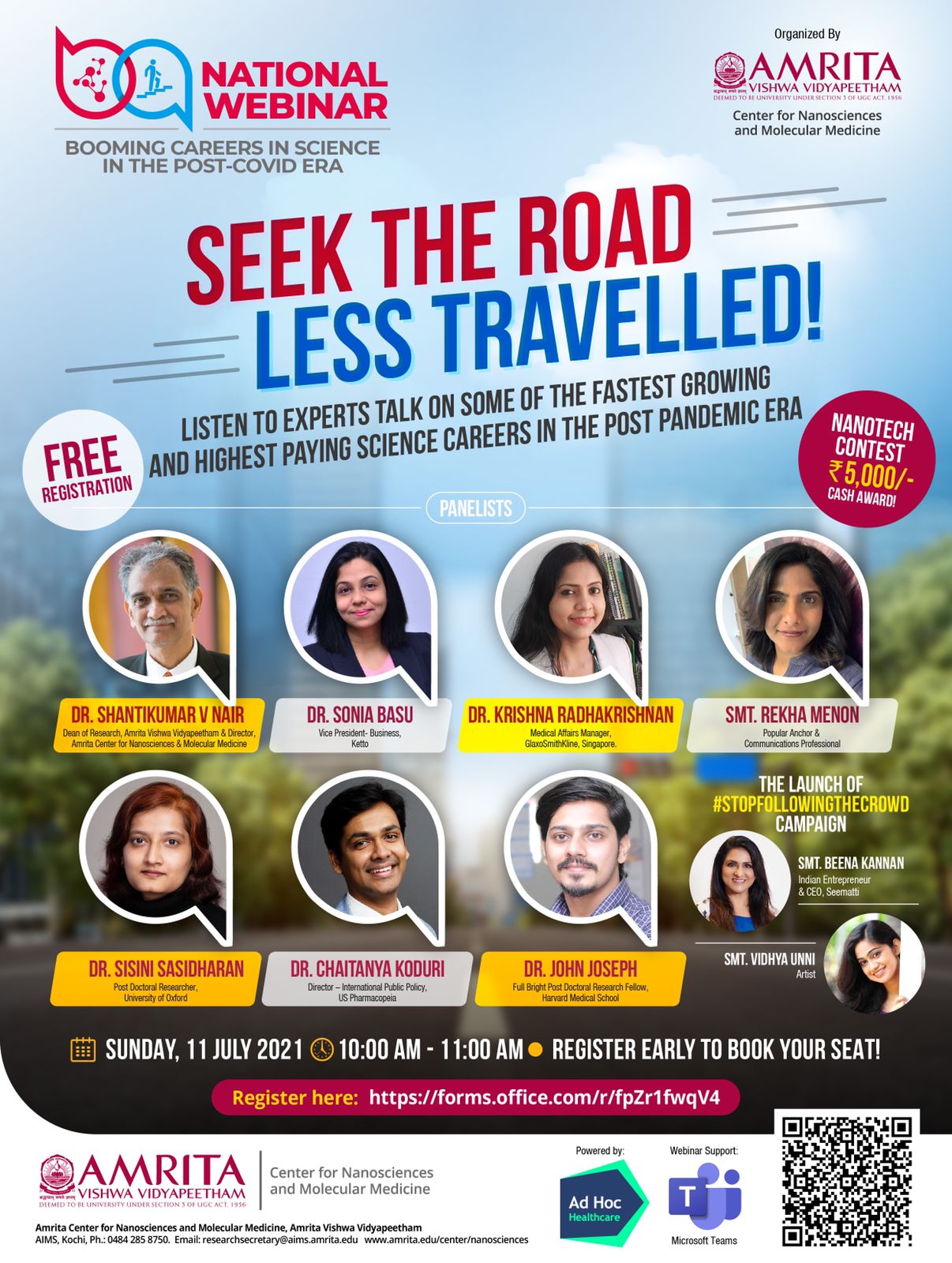 National Webinar on Fastest Growing and Highest Paying Science Careers in the Post Pandemic Era ..(Seek The Road Less Travelled) 